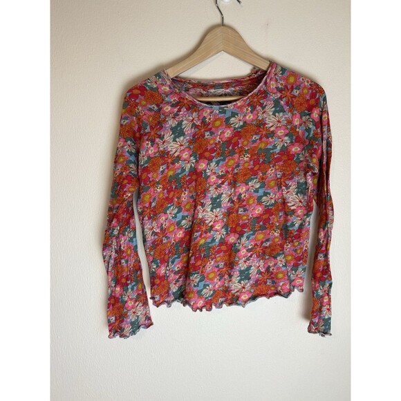 Natural Life Tops - Natural Life Top Tee Womens L Floral Cotton Cropped Long Sleeve Boho Red Ruffle